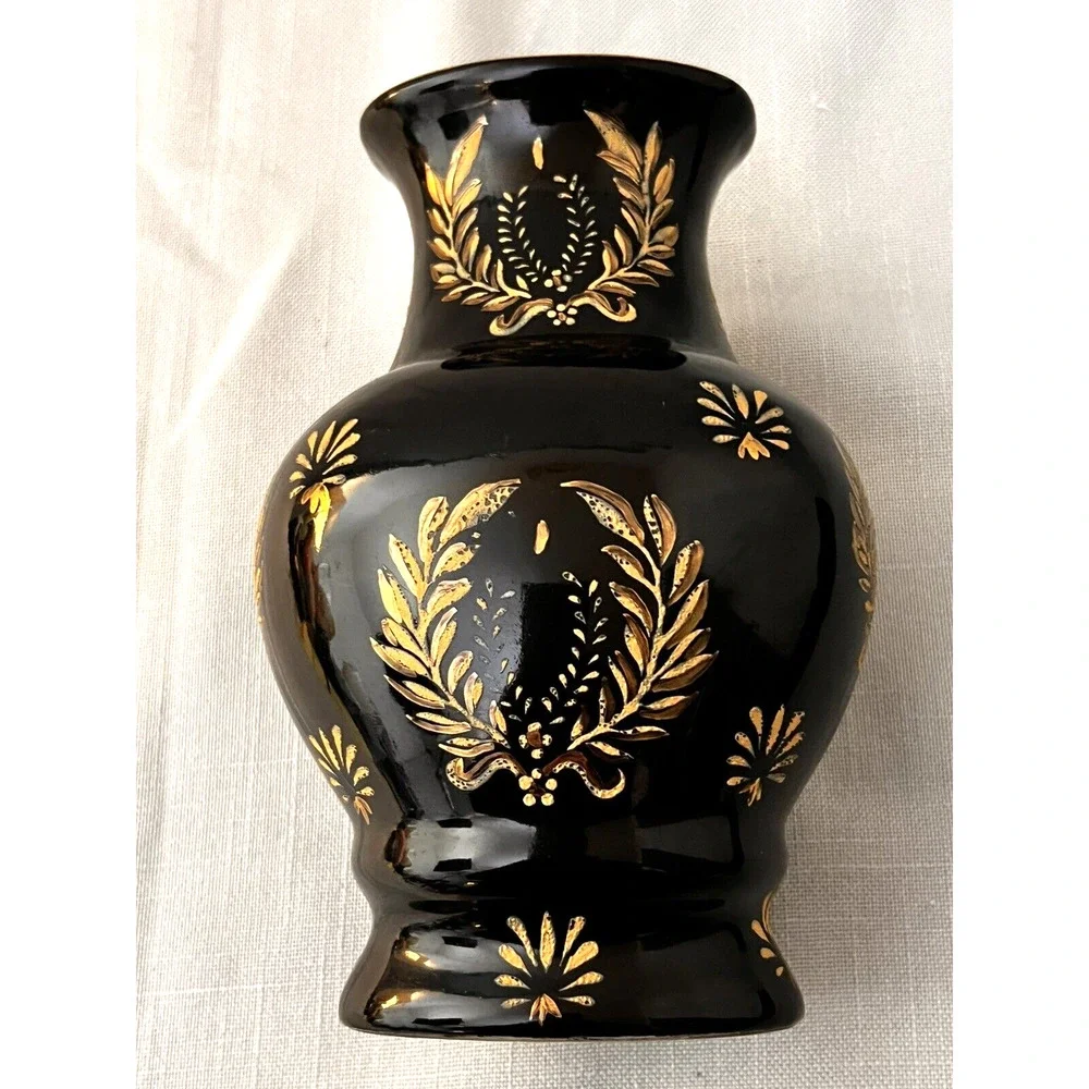 Andrea Sakek Vase Black Gold Vintage Traditional Ceramic Regency Home Decor